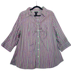 Lane Bryant Woman's Striped Top Size 18/20 Pink Stripe Sheared Front with Butons